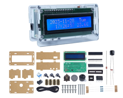 LCD1602 Display Electronic Clock Kit, 12H/24H Date Time Temperature Alarm Clock Soldering Practice Kits for STEM Teaching Students Learning